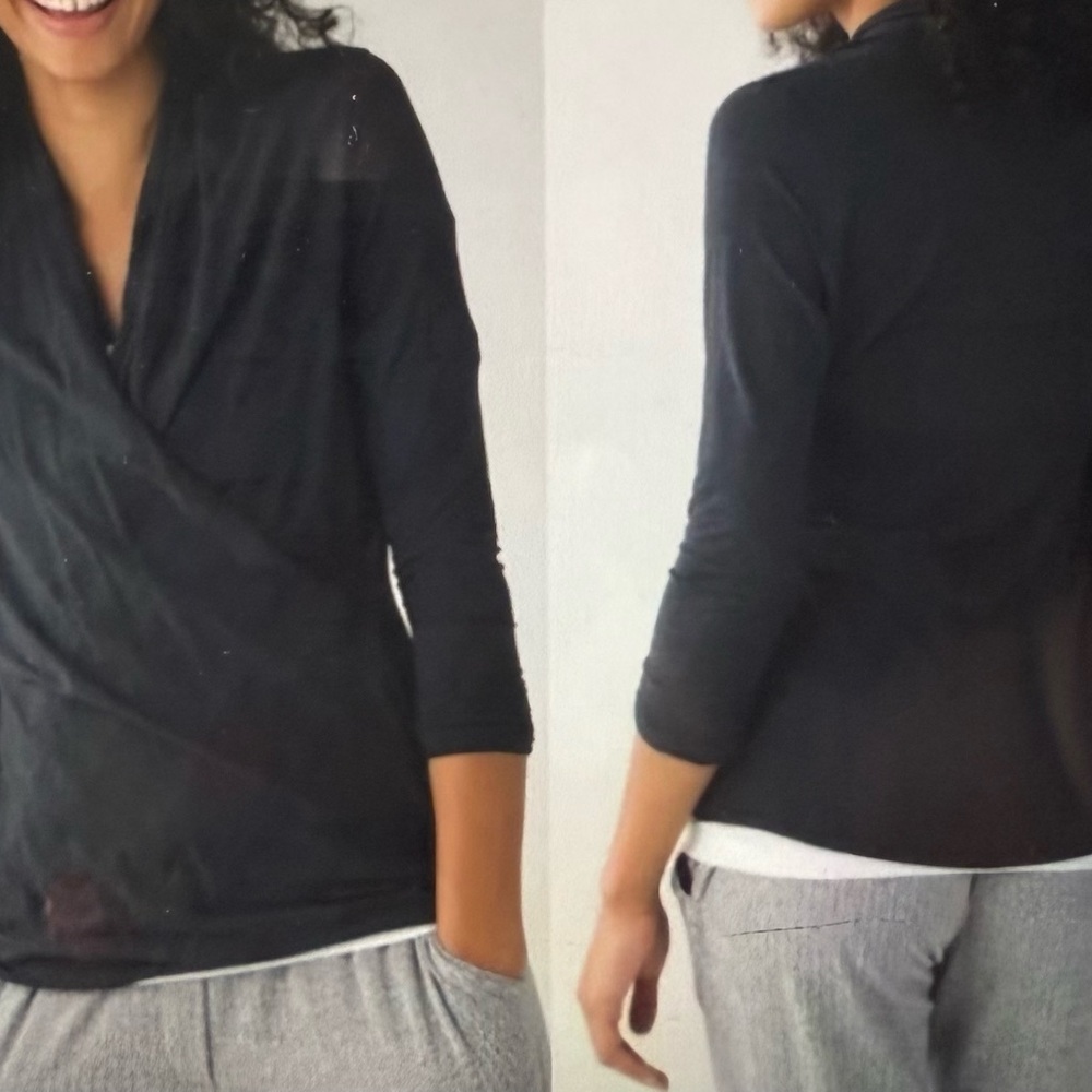 lululemon Navy and White Striped Long Sleeve Wrap Top